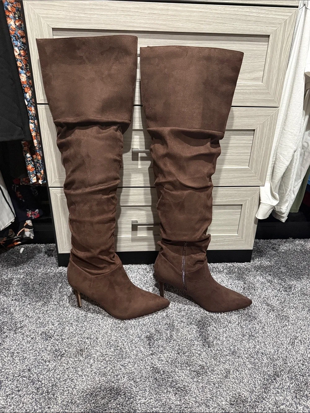 Women’s Brown Over-the-Knee Pointed-Toe Stiletto Boots
